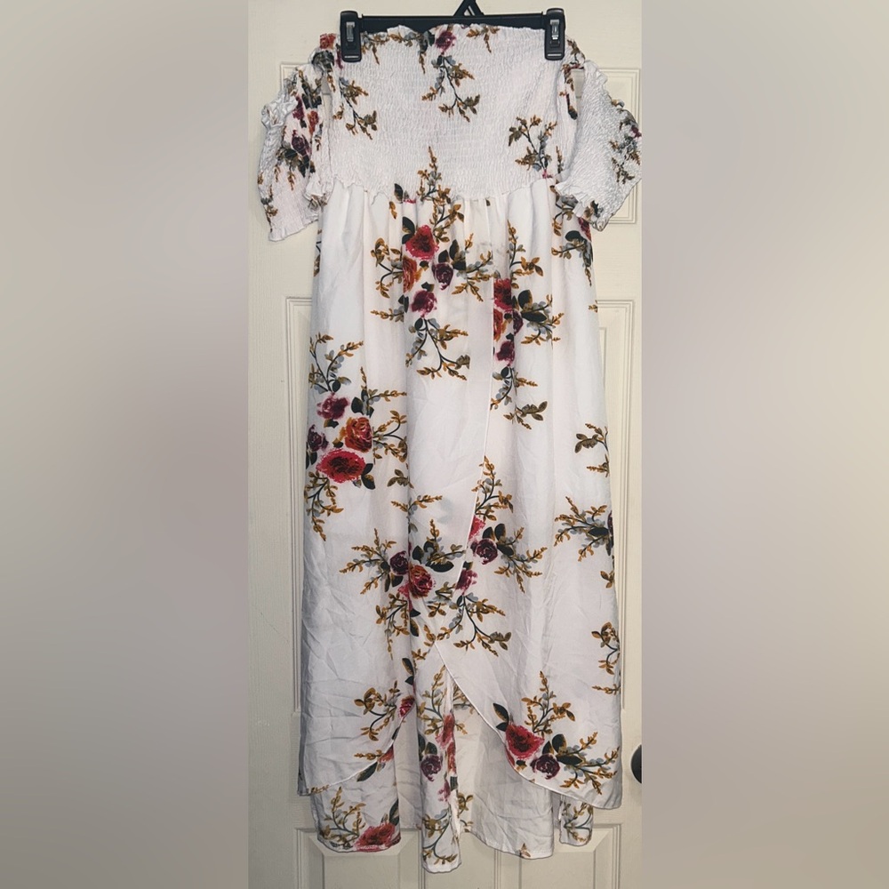 Shein Ruched Top Strapless Floral Maxi Curve Smock Dress size 2XL